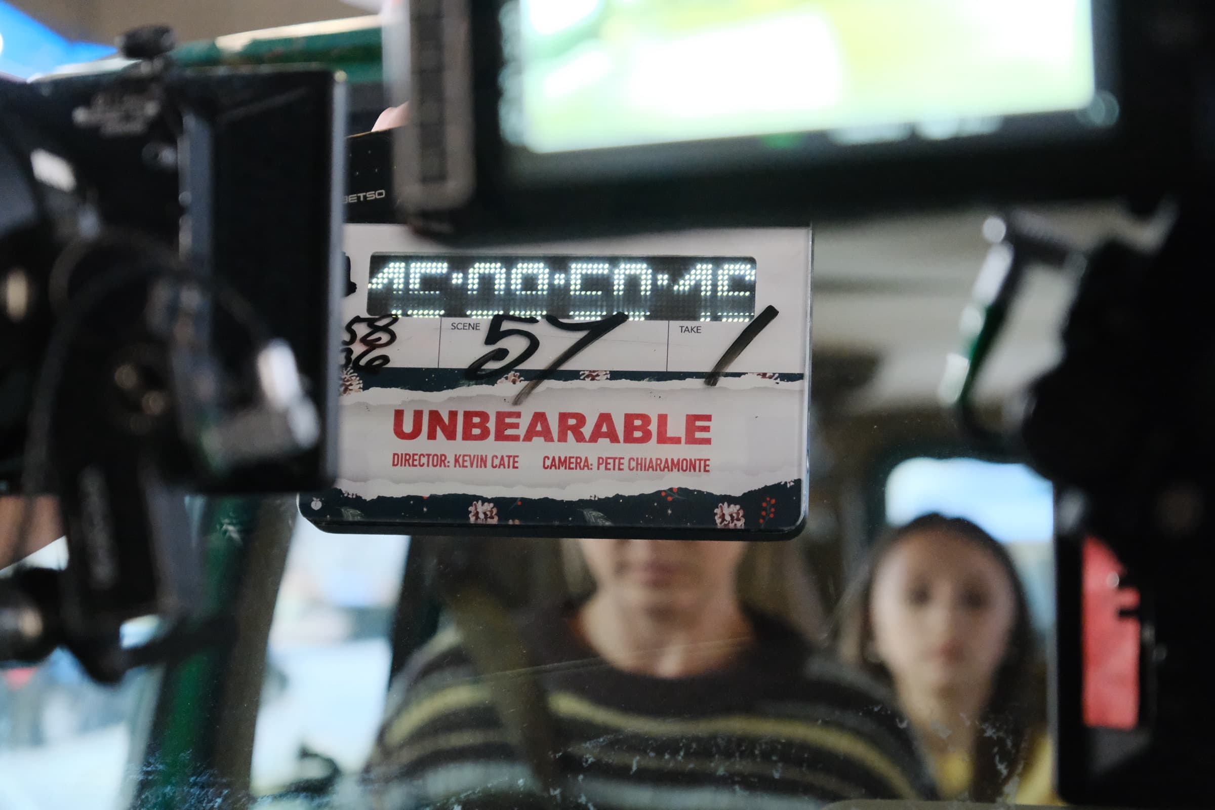 On-set slate reading Unbearable, directed by Kevin Cate